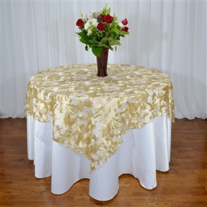 72" x 72" Embroidered Large Flower Sequin Leaf Overlay