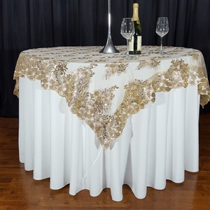 CHAMPAGNE SWIRL SEQUIN LACE 72" X 72" OVERLAY