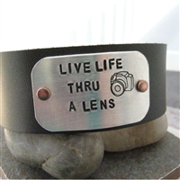 Camera Leather Cuff Bracelet Live Life Thru A Lens