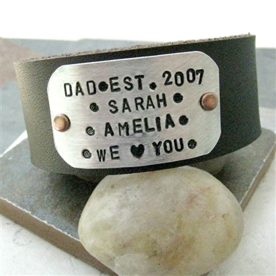 Personalized Fathers Day Bracelet, 1 inch leather cuff