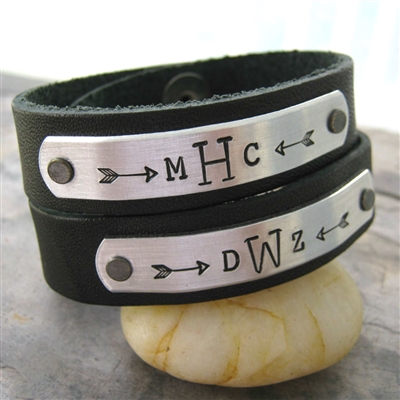 Couples Monogram Leather Cuff Bracelets, Personalize these