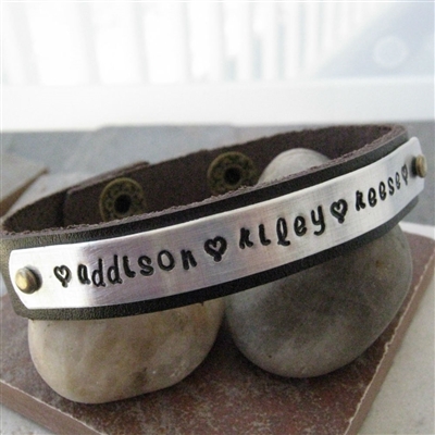 Personalized Mother's Leather Bracelet