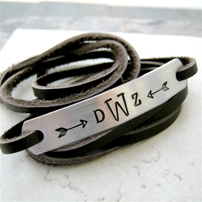 Monogram Bracelet, leather wrap, unisex