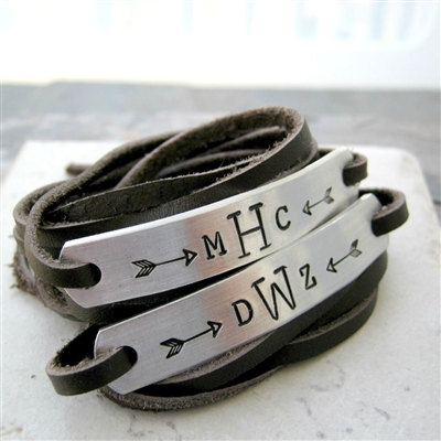 Monogram Bracelets, leather wraps, unisex