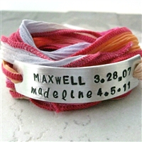 Personalized Mothers Bracelet, Silk Ribbon Wrap
