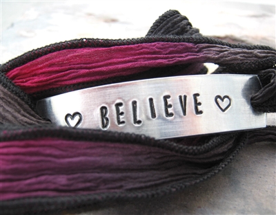 Believe Bracelet, silk ribbon wrap