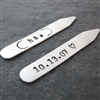 Anniversary Date Collar Stays with initials, aluminum, bronze, or copper