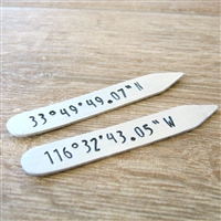 Personalized Lat Long Collar Stays, GPS Coordinates Collar Stays