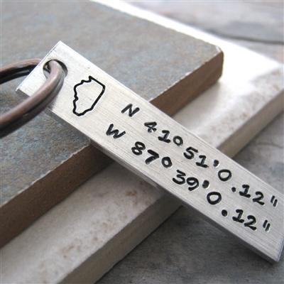 Longitutde Latitude Key Chain with state stamp