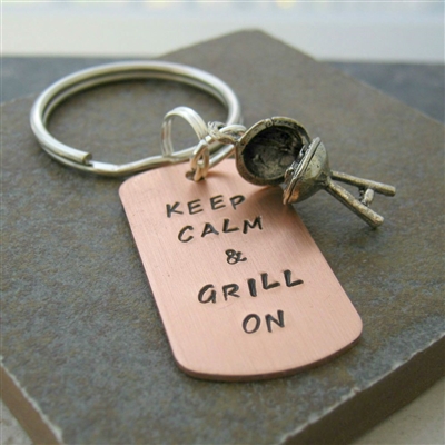 Keep Calm & Grill On, BBQ Grill Key Chain