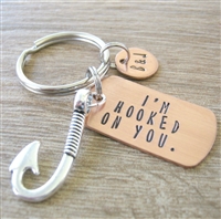 I'm Hooked on You Keychain with Fish Hook Charm