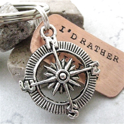 I'd Rather Be Hiking Key Chain, Compass charm