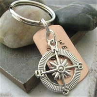 Compass Keychain, Weapon of Choice, copper dog tag with charm