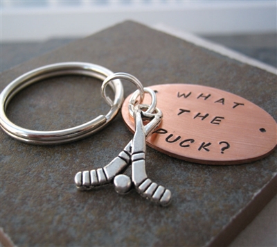 What the Puck? Hockey Key Chain with charm