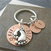Father's Day Washer Key Chain with kid's initials, baby foot charm