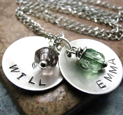 Personalized Mommy Necklace, 2 nickel silver discs