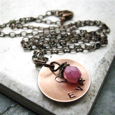 Personalized Mommy Necklace, 1 copper disc with birthstone