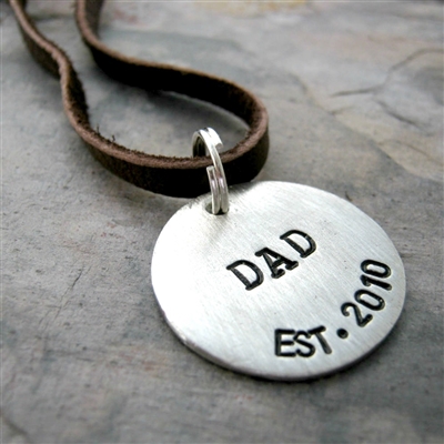 Dad's Necklace, handstamped pewter disc on leather cord