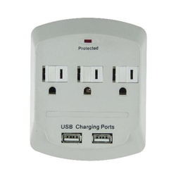 Sunlite, 04068, White, 3 Outlet, 900 Joules Surge Protector Tap, With 2 Port USB Charger
