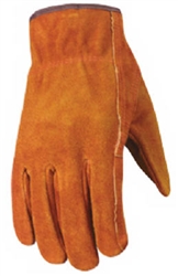 Wells Lamont, 1015L, Large, Men's Bucktan Split Cowhide Leather Suede Work Gloves, Patch Palm, Double Shirred Wrist