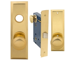 Maxtech (Marks 114DW/3-X Like), Polished Brass, Wide Face Plate, Left Hand, Heavy Duty Mortise Lock Knob Vestibule Function Always Locked Storeroom Latch Only Lockset, Screwless Knobs Thru Bolted Lock Set