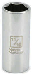 Master Mechanic, Danaher, 105205, 3/8 Drive, 11/16", 12 Point Deep Well Socket.