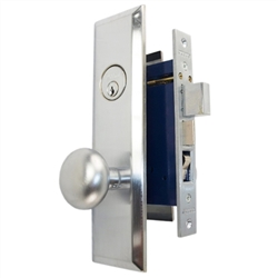 Marks Metro 114A/26D-X Satin Chrome Left Hand Mortise Entry Thru Bolted Lockset Lock Set Wide Faceplate