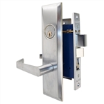Marks Metro 116A/26D, Satin Chrome Left Hand Entrance Angled Lever Escutcheon Plate Mortise Entry Lockset, Screwless Angled Lever Thru-Bolted Lock Set