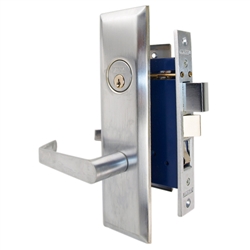 Marks Metro 116A/26D, Satin Chrome Left Hand Entrance Angled Lever Escutcheon Plate Mortise Entry Lockset, Screwless Angled Lever Thru-Bolted Lock Set