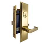 Marks Metro 116DW/3, Polished Brass Right Hand Mortise Lock Angled Lever Escutcheon Plate Vestibule Function Always Locked Storeroom Latch Only 2-1/2" Lock Set, Screwless Angled Lever Thru Bolted Lockset