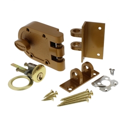 GUARD SECURITY, 1303, Brass, Jimmy Proof Single Cylinder Deadlock Deadbolt With Angle and Flat Strike, Boxed