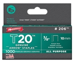 Arrow, 206, T-20 3/8" Narrow Flat Crown Staple, For T-2025 Multipurpose Tacker