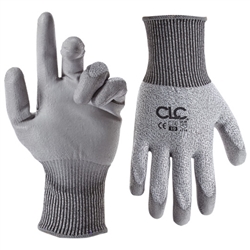 CLC 2105L Large Mens Gray Cut Resistant Polyurethane Palm Coated Dip Gloves