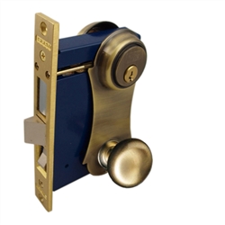 Marks 21AC/5-W-RHR Antique Brass US5 Right Hand Ornamental Unilock Knobe/Plate Mortise Entry Lockset Iron Gate Door Double Cylinder Lock Set