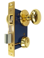 Marks 22AC/3-W-LHR Polished Brass Left Hand Reverse Double Cylinder For Iron Gate Door Ornamental Knob Rose Mortise Entry Lockset, 2-1/2" Backset, 1" X 7-1/8" Faceplate