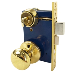 Marks 22A/3-W-RHR Polished Brass Right Hand Reverse Ornamental Knobe Rose Mortise Entry Lockset Iron Gate Door Single Cylinder Lock Set With Ilco Thumb Turn Cylinder