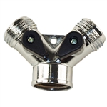 WAL-RICH 2601002 Two Way Die Cast Metal Chrome Finish Siamese/Y Connector/Two Way Tap Manifold - Turns one tap into two