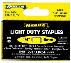 Arrow Fastener, 404, 1000 Pack, 1/4" Light Duty Staple, Wide Crown