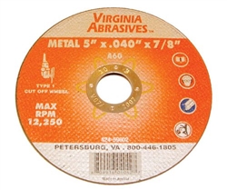 Virginia Abrasives, 424-59001, 4-1/2" x .040 x 7/8" Type 1 Metal Ultra Thin Cutting Wheel Disc for Metal / Stainless