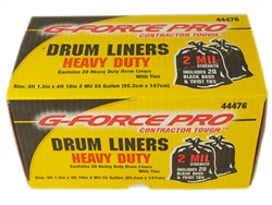 G-Force Pro 44476 2 Mil 55 Gallon Drum Liners Heavy Duty Tough Contractor Black Trash Bags 20 Count per box