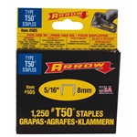 Arrow, 50524, T50 Type Staples, 1250 Pack, 5/16" Heavy Duty Staple, Narrow Crown