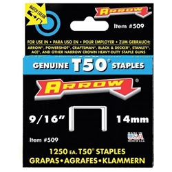 Arrow, 50924, T50 Type Staples, 1250 Pack, 9/16" Heavy Duty Staple, Narrow Crown