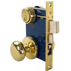 Em-D-Kay (Marks 22AC/3-W-LHR Like) 5122AL, Polished Brass, Left Hand, Heavy Duty Ornamental Knobe Rose Mortise Entry Lockset Iron Gate Door Double Cylinder Lock Set, 2-1/2" Backset, 1" X 7-1/8" Faceplate
