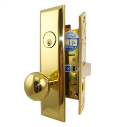 Marks Steel Body Grade 1 55NY10A/3 New Yorker Series, Polished Brass US3 Left Hand Entrance Mortise Lock Set, Screwless Knobs Thru-Bolted Lockset