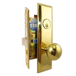 Marks Steel Body Grade 1 55NY10A/3 New Yorker Series, Polished Brass US3 Right Hand Entrance Mortise Lock Set, Screwless Knobs Thru-Bolted Lockset