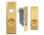 Em-D-Kay (Marks New Yorker 7NY10A/3 Like) 5700AL Polished Brass US3 Left Hand Heavy Duty Mortise Entry Lockset Through Bolted - Screwless Knobs with Self adjusting Spindles, 2-3/4" Backset, 1-1/4" x 8" Wide Faceplate, Lock Set