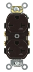 Leviton, 5822, Brown, 20 Amp, 250 Volt, Narrow Body Duplex Receptacle, Straight Blade, Commercial Grade, Self Grounding
