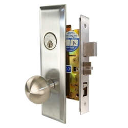 Marks Steel Body Grade 1 5NY10A/26D New Yorker Series, Satin Chrome 26D Left Hand Entrance Mortise Lock Set, Screwless Knobs Thru-Bolted Lockset