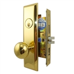 Marks Steel Body Grade 1 5NY10A/3 New Yorker Series, Polished Brass Left Hand Entrance Mortise Lock Set, Screwless Knobs Thru-Bolted Lockset