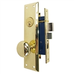 Tuff Stuff Security Metro Version (Marks 91A/3 Like) 6100AL Left Hand Polished Brass US3 Apartment Mortise Entry Lockset, swivel spindle with Screw on Knobs Surface Mounted Lock Set